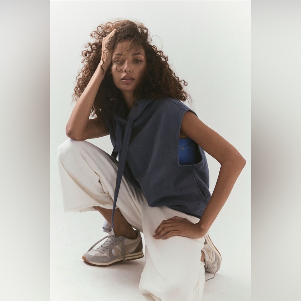 Free People Movement For The Win Blue Sleeveless Hoodie Sweatshirt M L - Picture 2 of 9